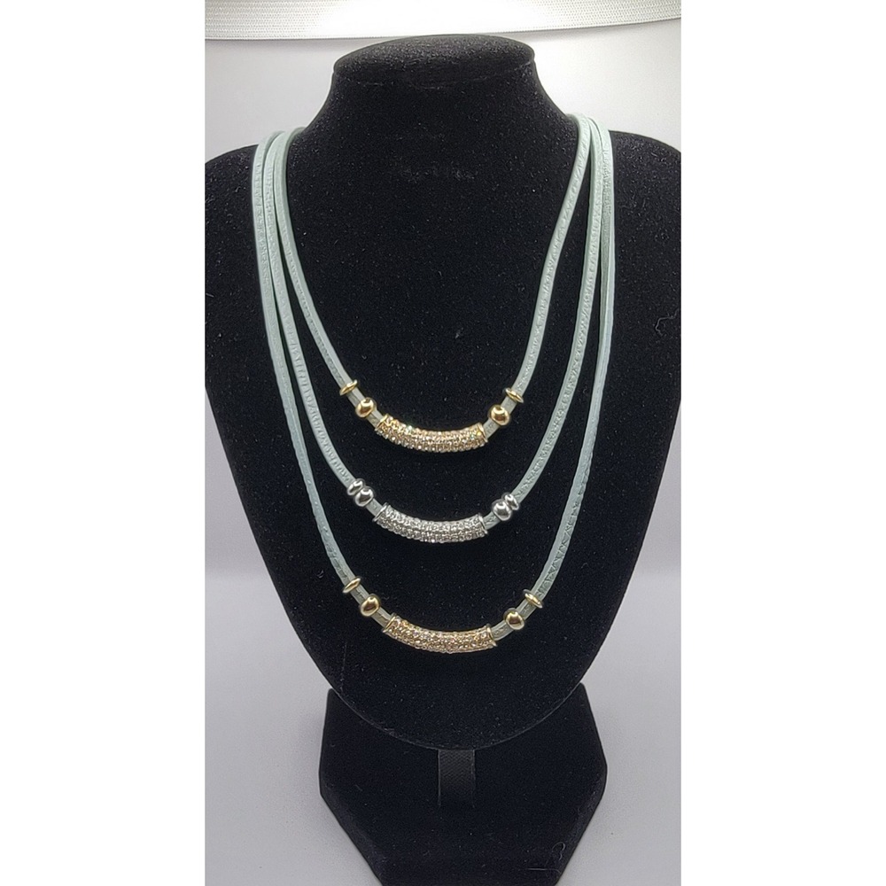 White House Black Market Layered Sage Pave Crystal Bar Necklace Chic Elegant